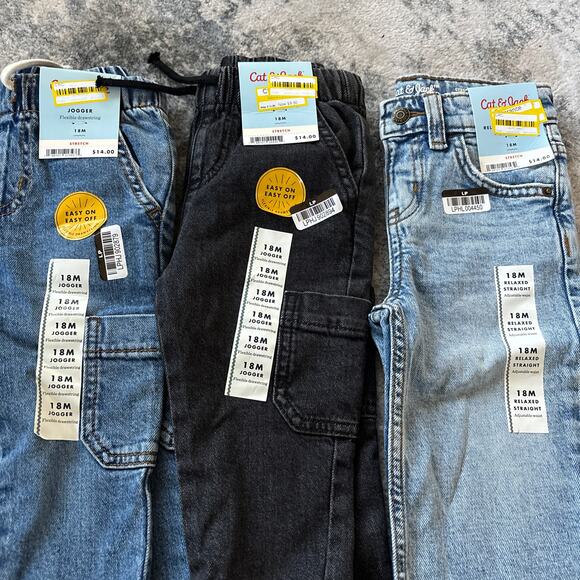 Cat and Jack Jeans Boys 18 Months Straight  Denim Joggers NEW Lot of 3 - Picture 2 of 3